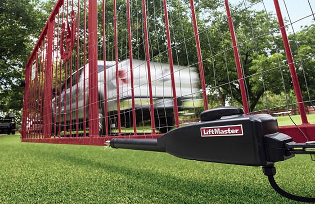 Automated gate opener by LiftMaster in action, enhancing security and convenience for residential driveways.